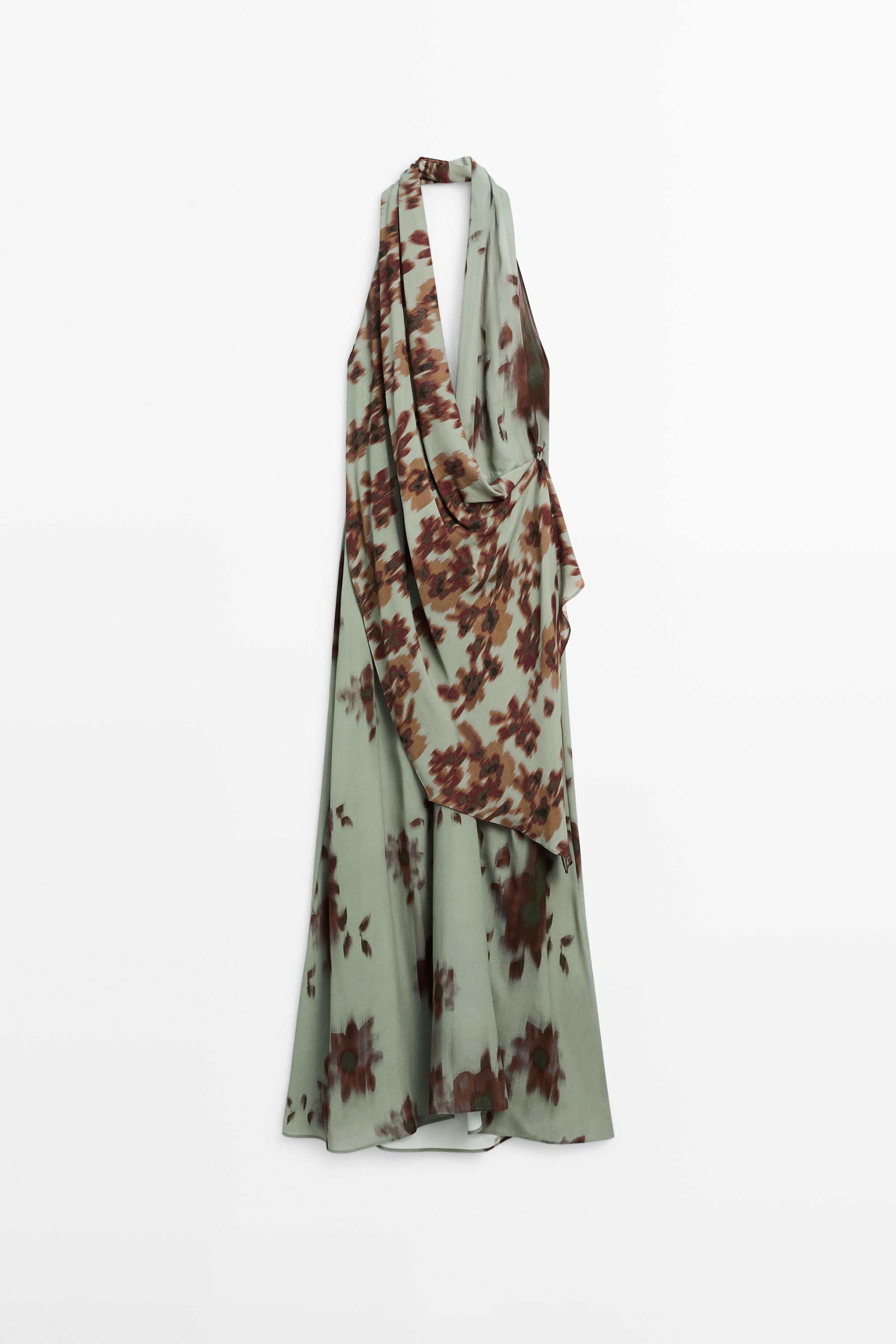 Printed halter midi dress